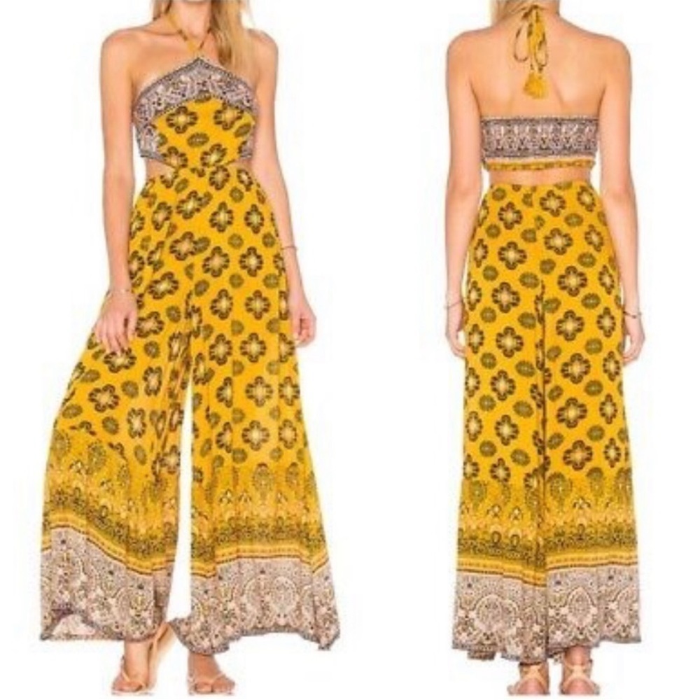 Free People Mariabelle Yellow Mustard Jumpsuit Boho Moroccan XS - Picture 15 of 15